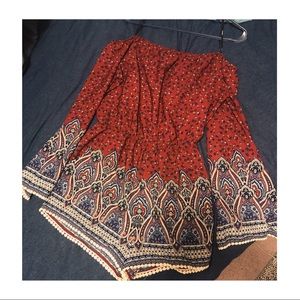 Off the shoulder, Bell-Sleeve Paisley Romper